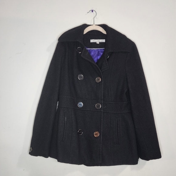 Kenneth Cole New York Black Recycled Wool Blend Black Women 8 Short Peacoat - Picture 1 of 9
